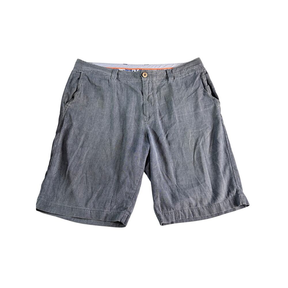 Tommy Bahama Silk Blend Shorts Mens 36 Gray Blue Flat Front Luxury Casual